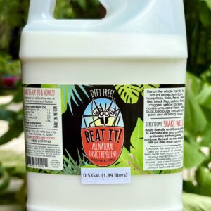 Half Gallon jug of pale opaque liquid and a Beat It! Half Gallon label.